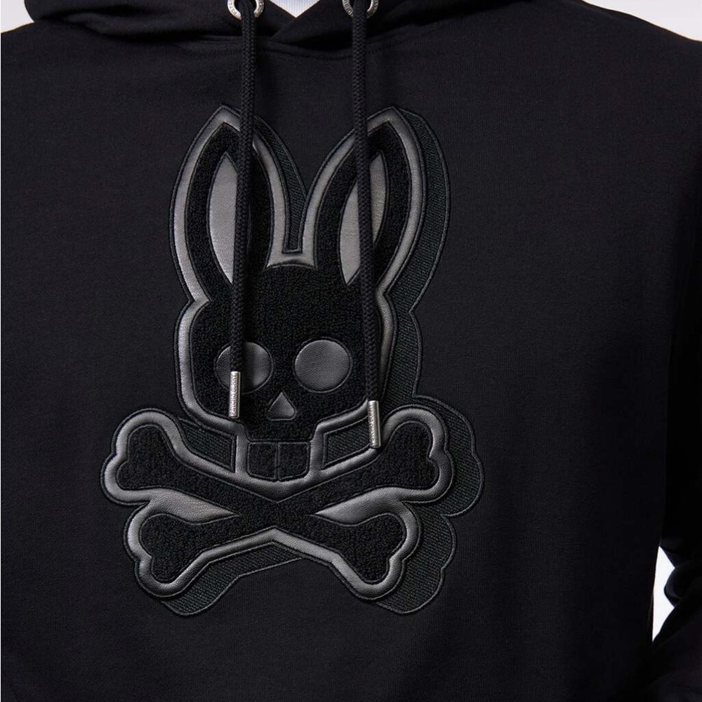 Psycho Bunny Wayne Chenille Patch Hoodie Black Size S Men’s Pullover - Picture 3 of 11
